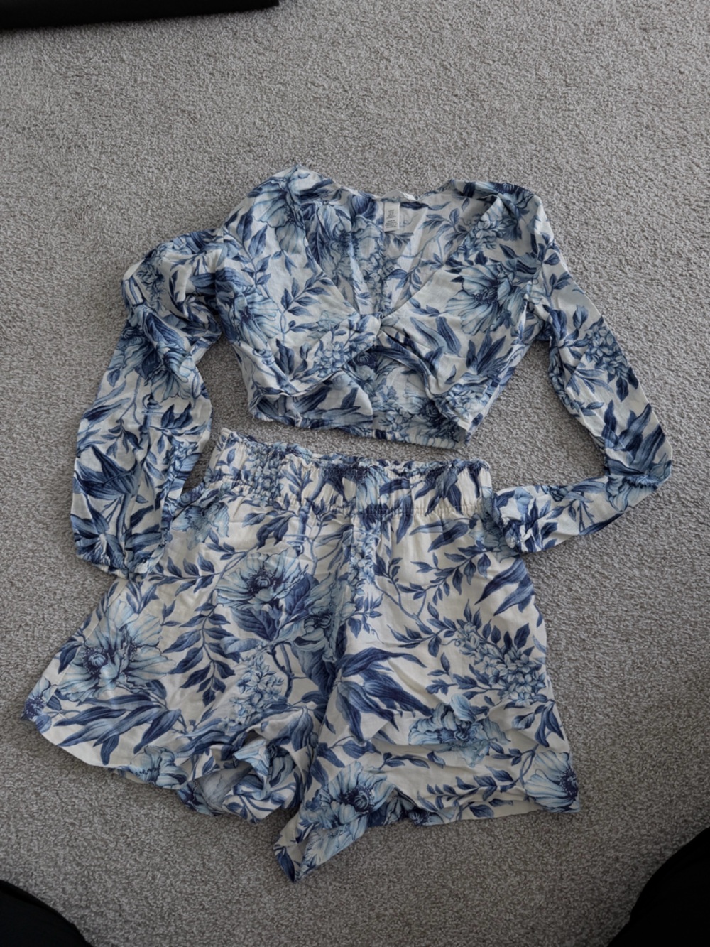 Blue Floral 2 piece linen set